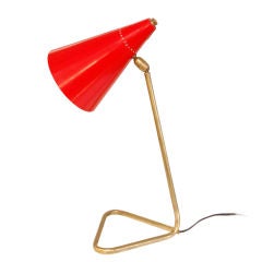Desk Lamp in Brass with Red Shade by Arteluce