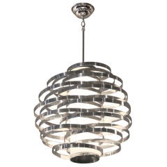 Chandelier with Chrome Elliptical Rings and White Lucite Shaft