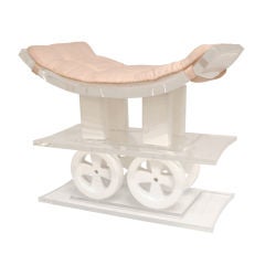 Used Bench in Thick Molded Lucite with Ceramic Wheel Decoration
