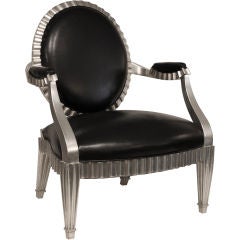 Lounge Chair in Silver Leaf with Black Leather by Donghia