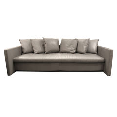 Large Sofa in Gray Leather with Pillows by Joe D'Urso