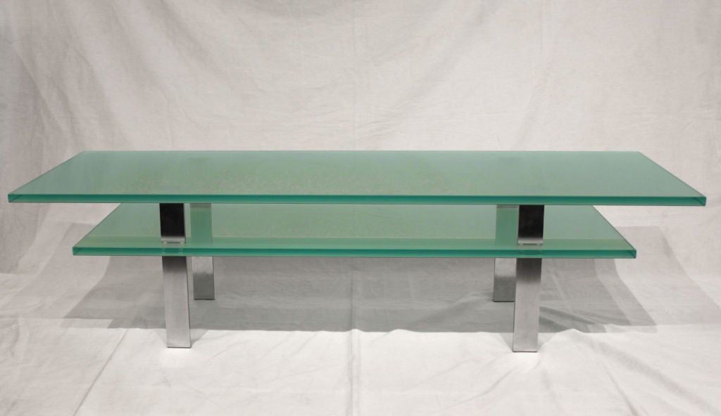 Coffee Table in Sand-Blasted Glass with Steel Legs by Pace