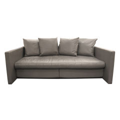 Sofa in Gray Leather with Matching Ottoman by Joe D'Urso