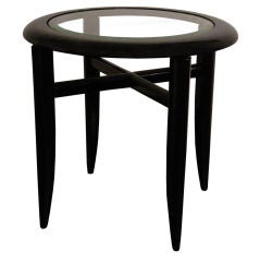 Side Table in Black Lacquer with Inset Glass Top by Pace