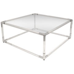 Tavolino da caffè con base in lucite con angoli cromati
