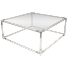 Vintage Coffee Table with Base in Lucite with Chrome Corners