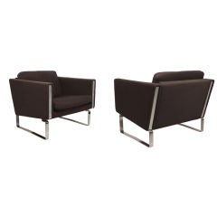 Pair of Club Chairs with Brushed Steel Bases by Hans Wegner