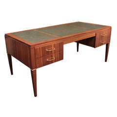 Large Desk in Mahogany with Leather Top and Brass Accents