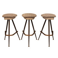 Set of 3 Metal Bar Stools with Upholstered Seats