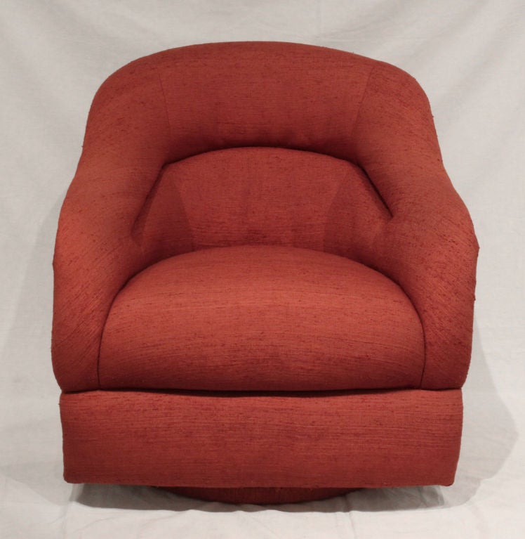 Pair of club chairs No. 2083 in raw red silk designed by Ward Bennett for Brickell Associates, American 1960's