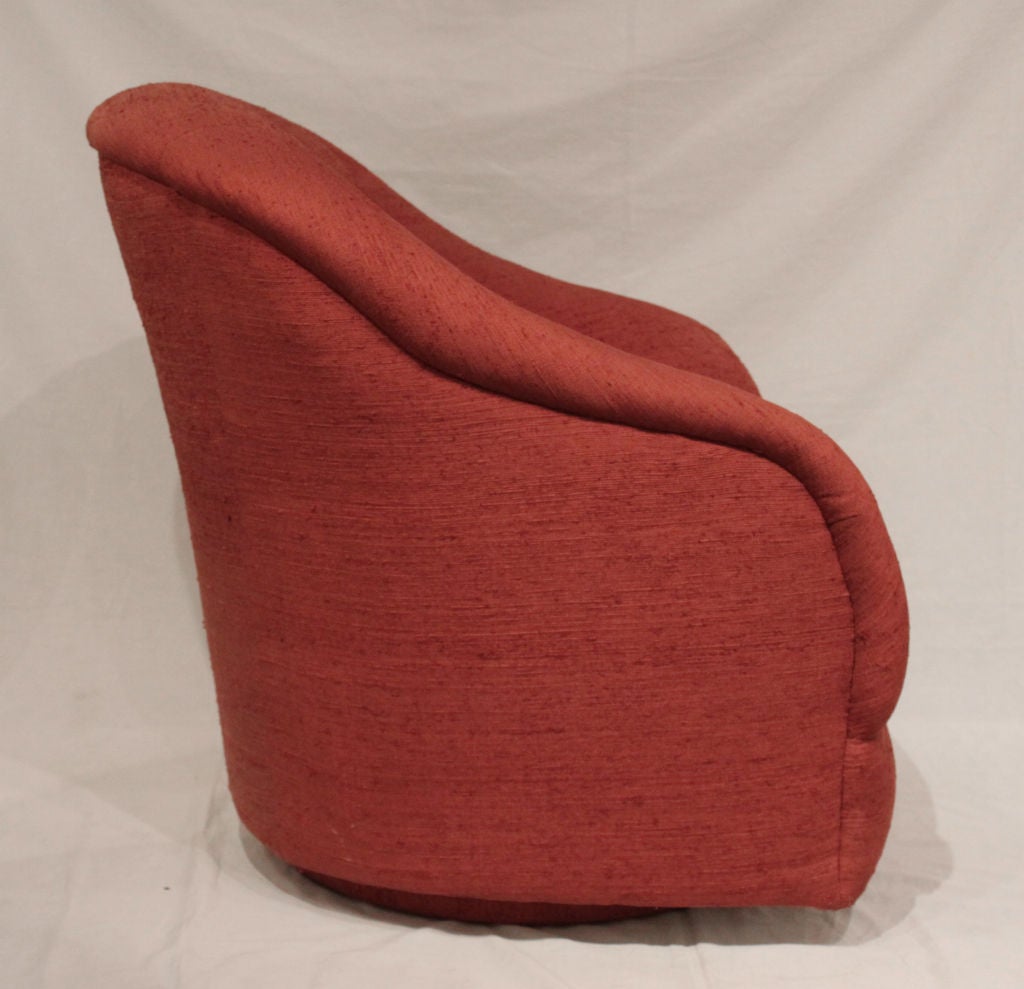 American Pair of Club Chairs No. 2083 in Raw Red Silk by Ward Bennett