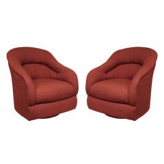 Pair of Club Chairs No. 2083 in Raw Red Silk by Ward Bennett