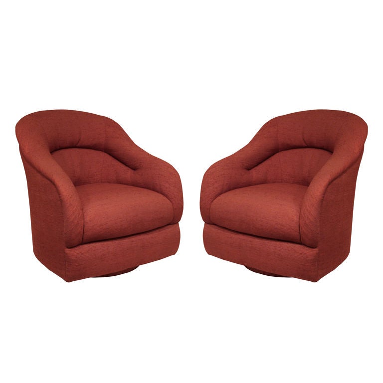 Pair of Club Chairs No. 2083 in Raw Red Silk by Ward Bennett