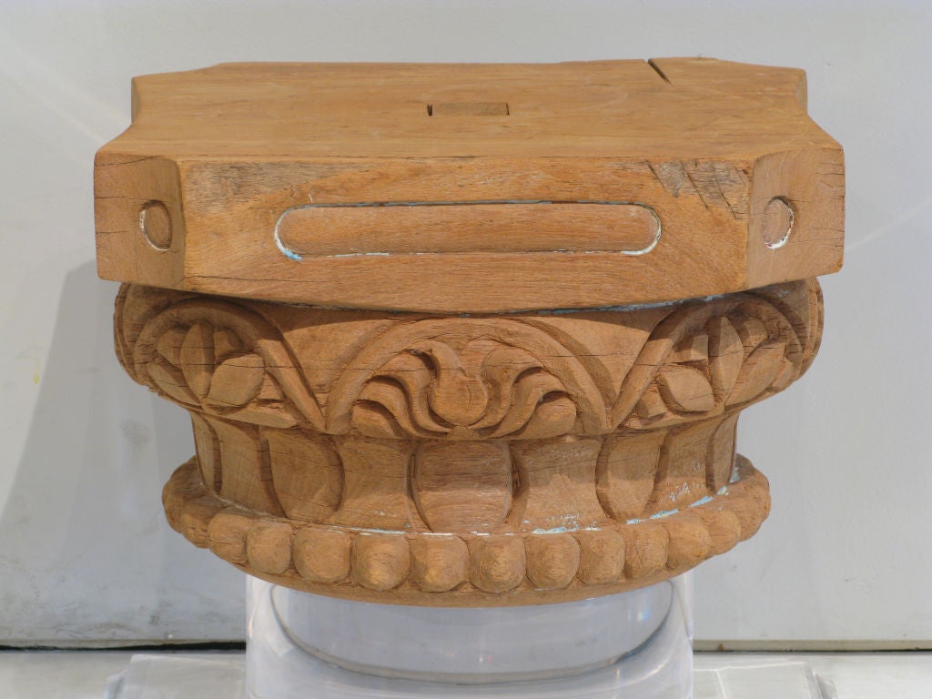 American Occasional Table in Carved Oak and Lucite by Lorin Marsh For Sale