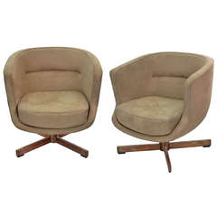 Vintage Pair of Revolving Club Chairs with Bronze Bases
