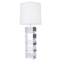 Impressive Monumental Solid Lucite Block Table Lamp