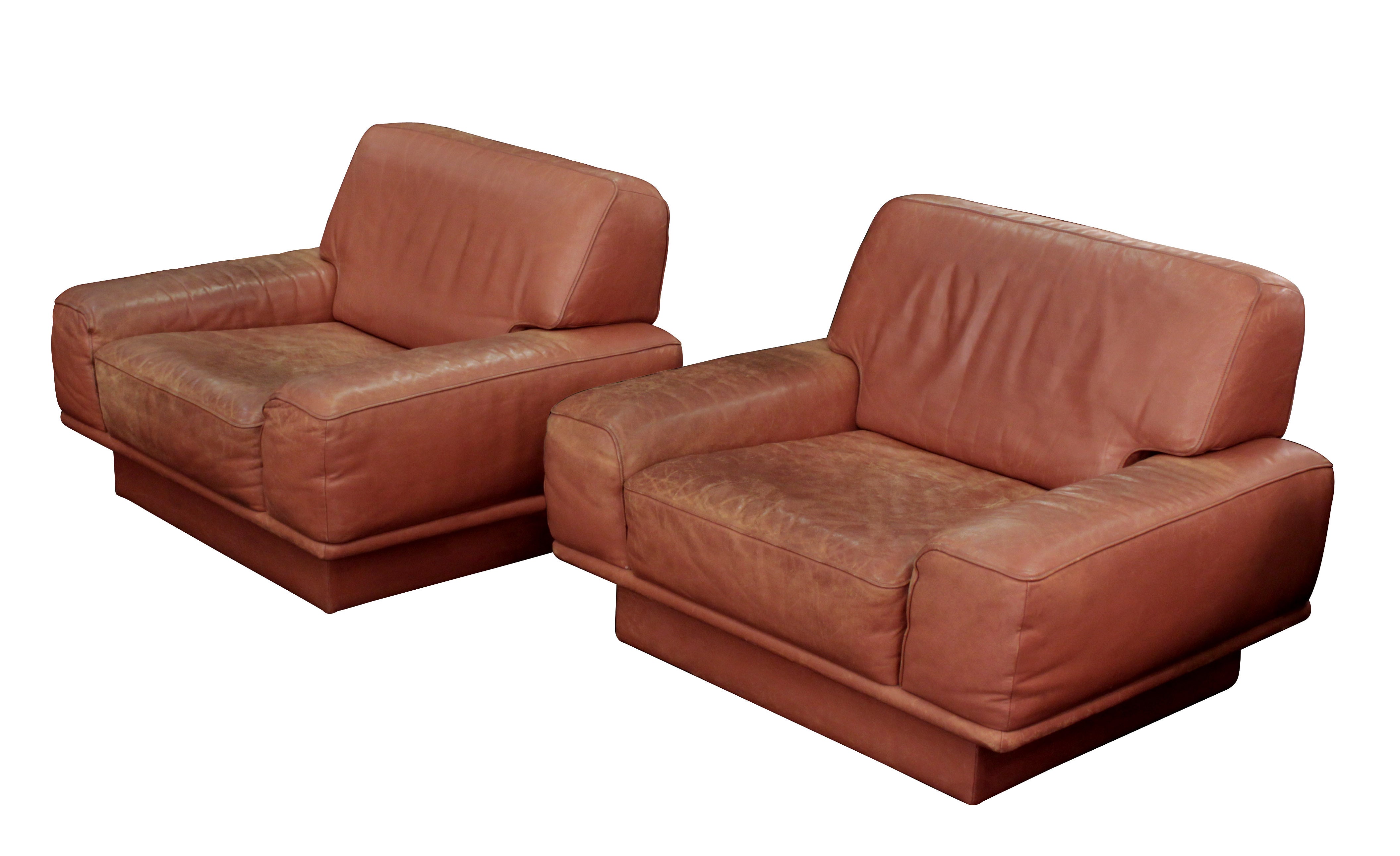 Pair of Large Leather Club Chairs Attributed to De Sede