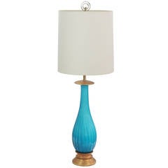 Large Handblown Table Lamp in Aqua Glass by Seguso