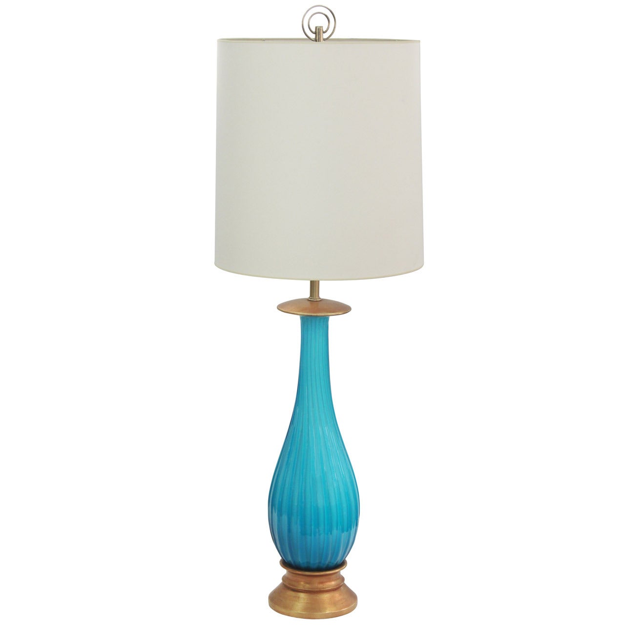 Large Handblown Table Lamp in Aqua Glass by Seguso