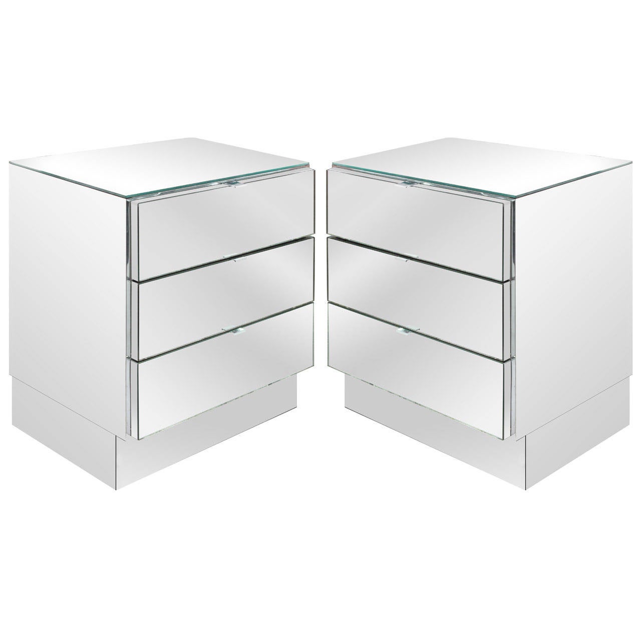 Chic Pair of Mirrored Bedside Tables by Ello at 1stdibs