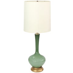 Large Swedish Handblown Green Glass Table Lamp