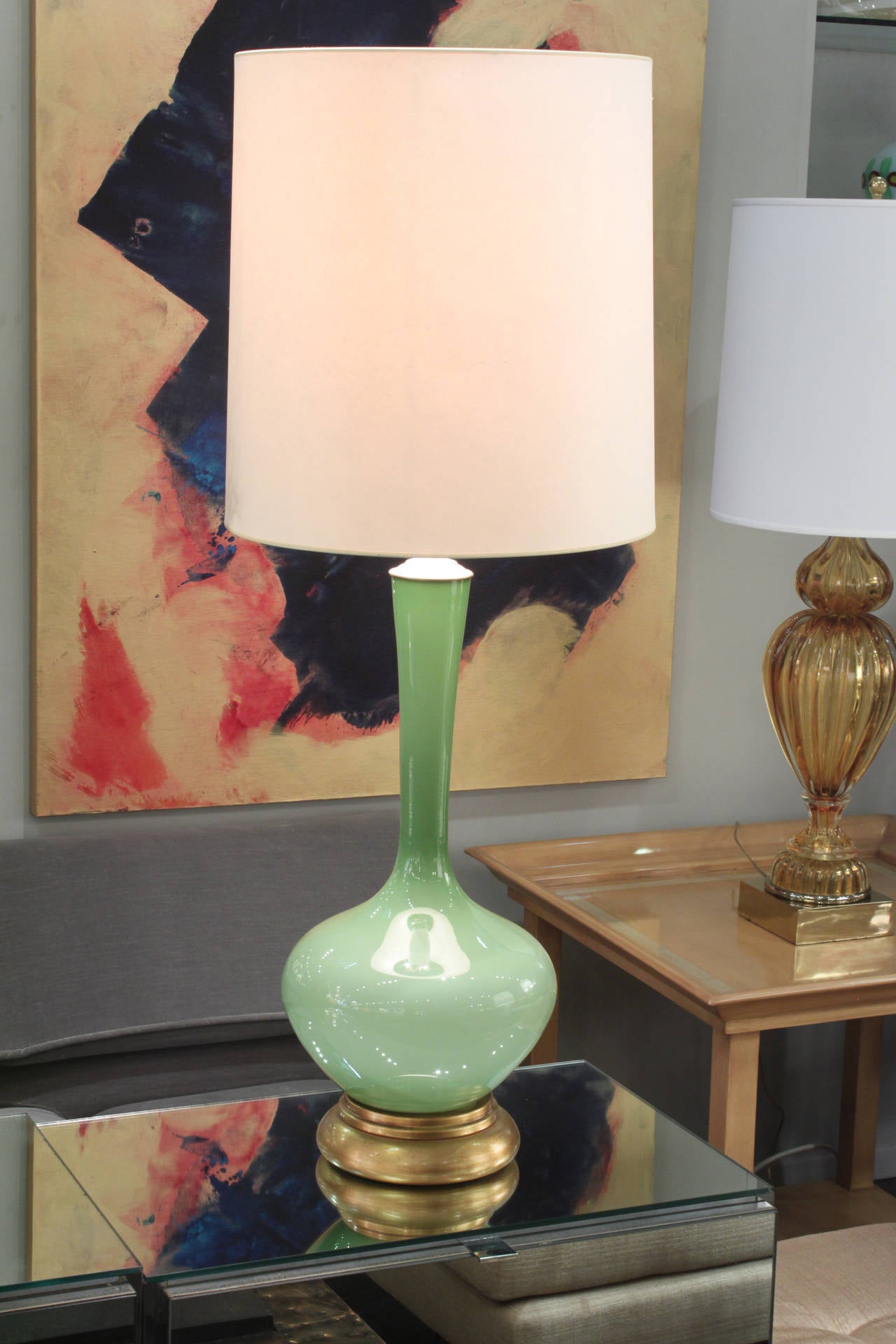 Large Swedish Handblown Green Glass Table Lamp at 1stDibs