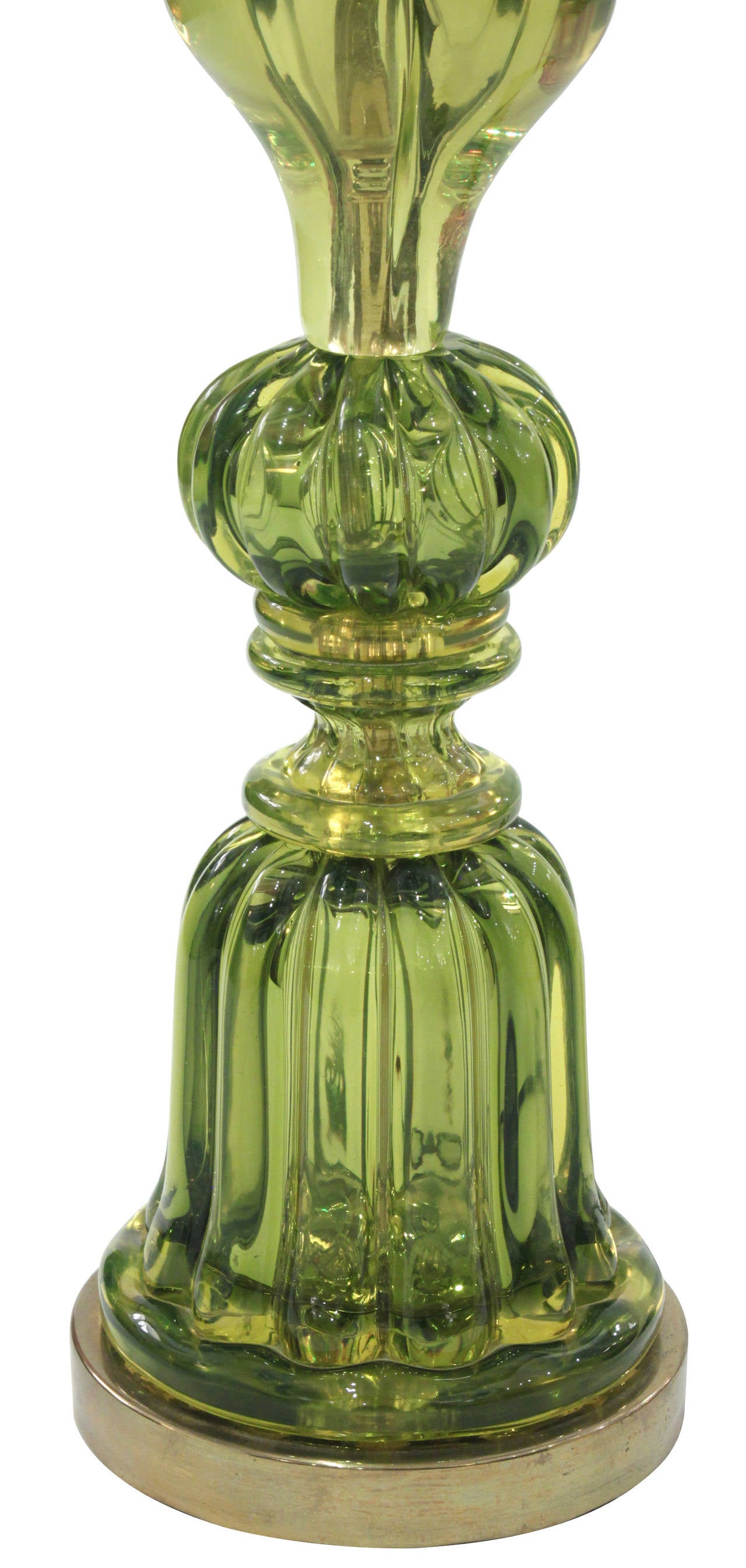 Italian Pair of Exceptional Handblown Green Glass Table Lamps by Seguso