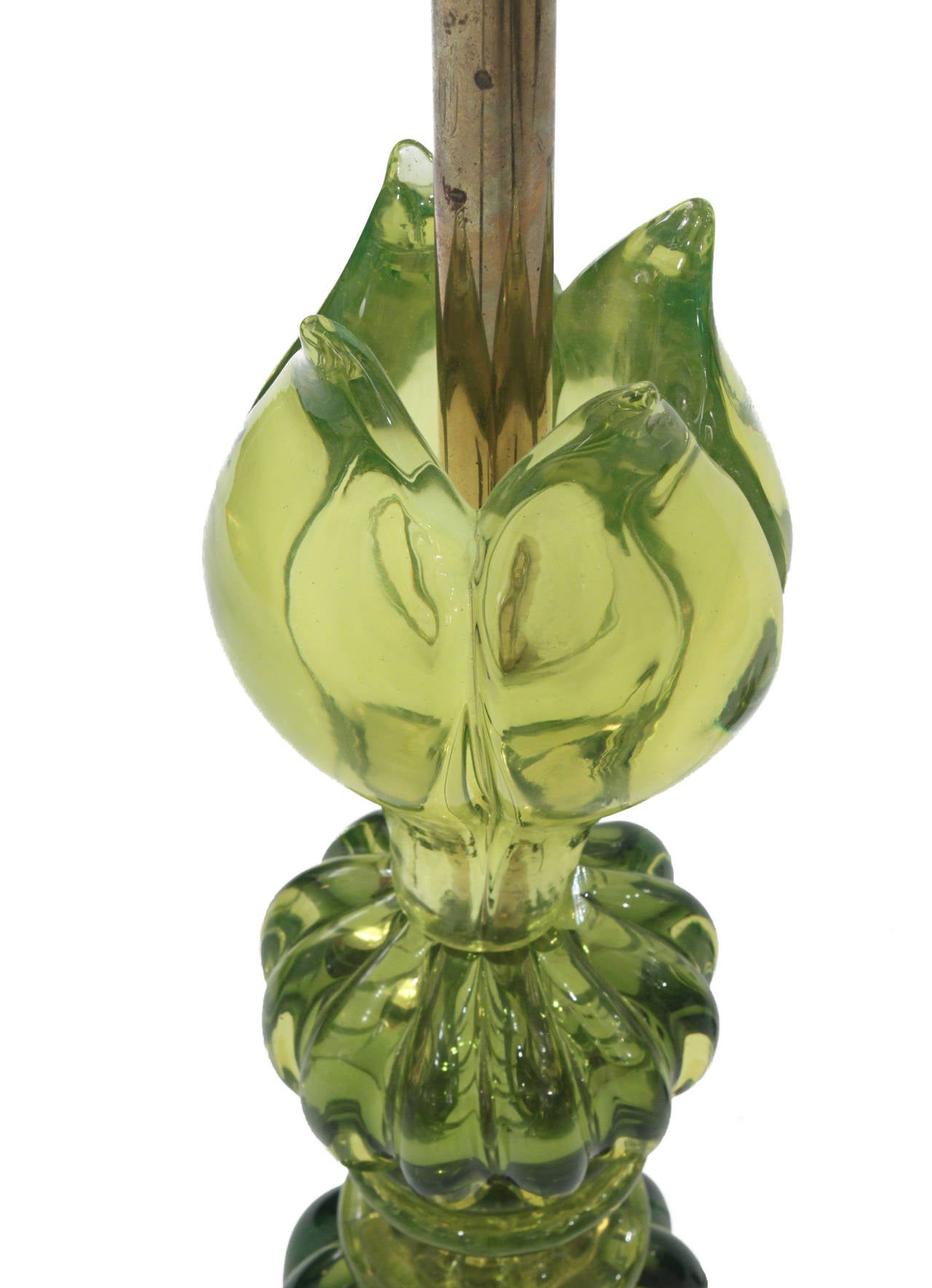 Pair of Exceptional Handblown Green Glass Table Lamps by Seguso In Excellent Condition In New York, NY