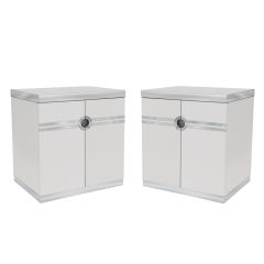 Pair of Bedside Tables with Chrome Banding by Pierre Cardin
