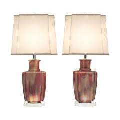Pair of Table Lamps with Internal Illumination and Lucite Base