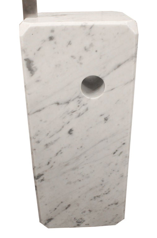 Arco floor lamp with white marble base designed by Achille Castiglioni for Flos, Italian 1970's (signed)