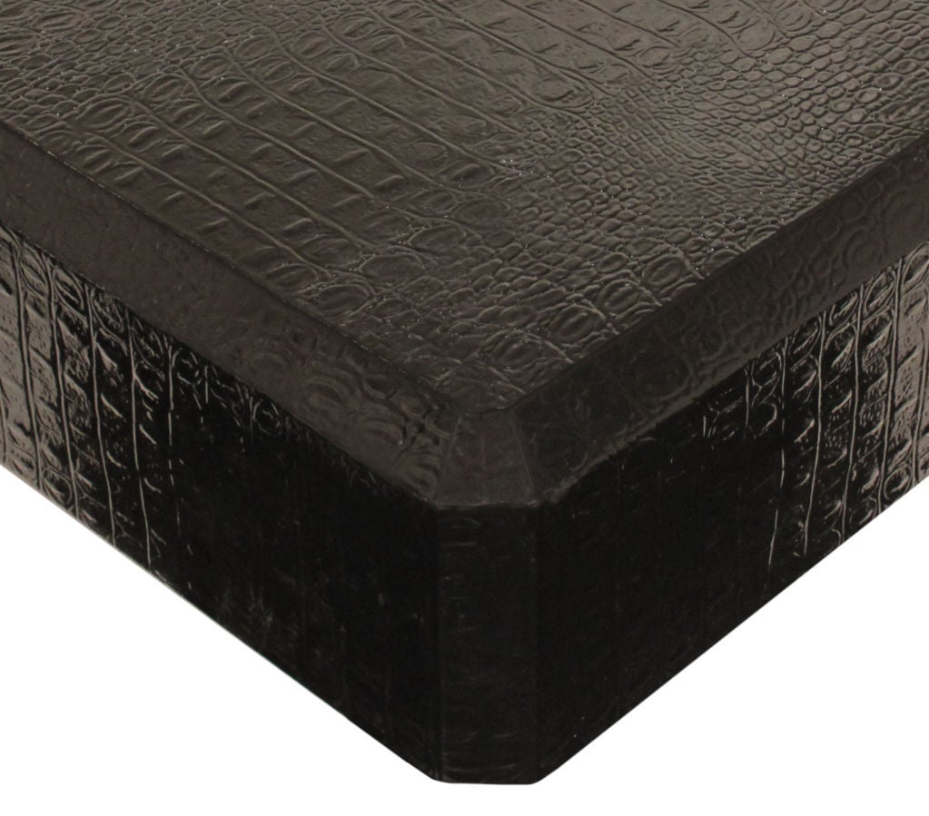 American Coffee Table Covered in Black Crocodile Leather by Karl Springer