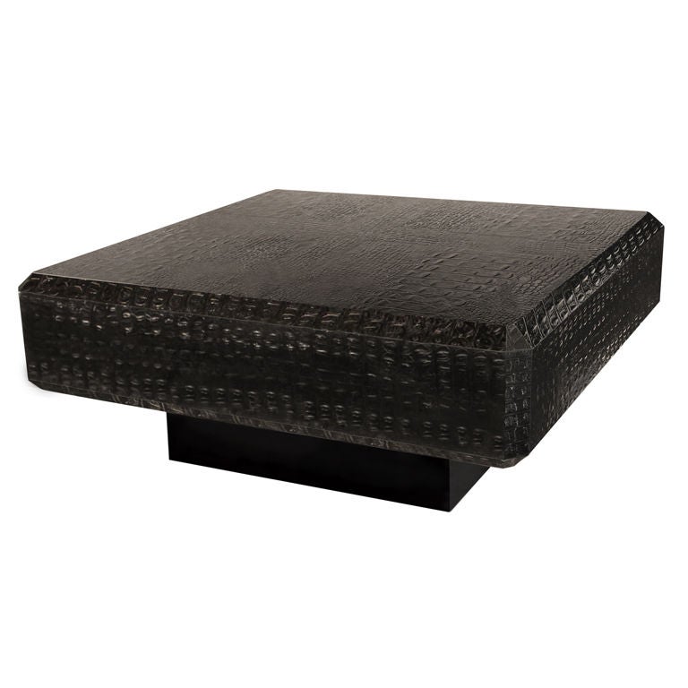 Coffee Table Covered in Black Crocodile Leather by Karl Springer