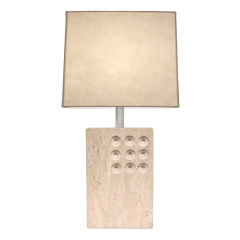 Table Lamp in Travertine with Inset Geometric Design