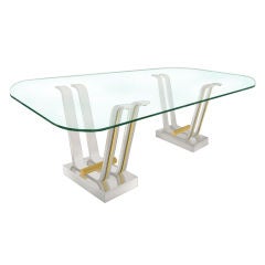 Large "Tulip Base Dining Table" with Glass Top by Karl Springer