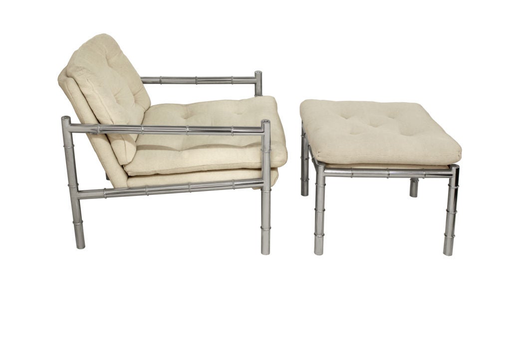 Chrome Chair and Ottoman with Bamboo Motif