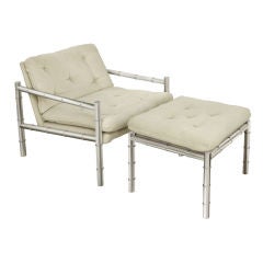 Chrome Chair and Ottoman with Bamboo Motif