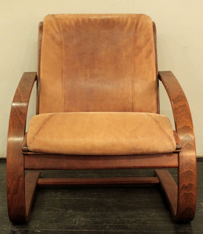 Pair of Cantilevered Lounge Chairs with Leather Seats
