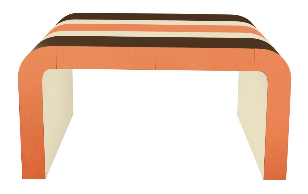 Waterfall desk with striped laminate design, American 1970's