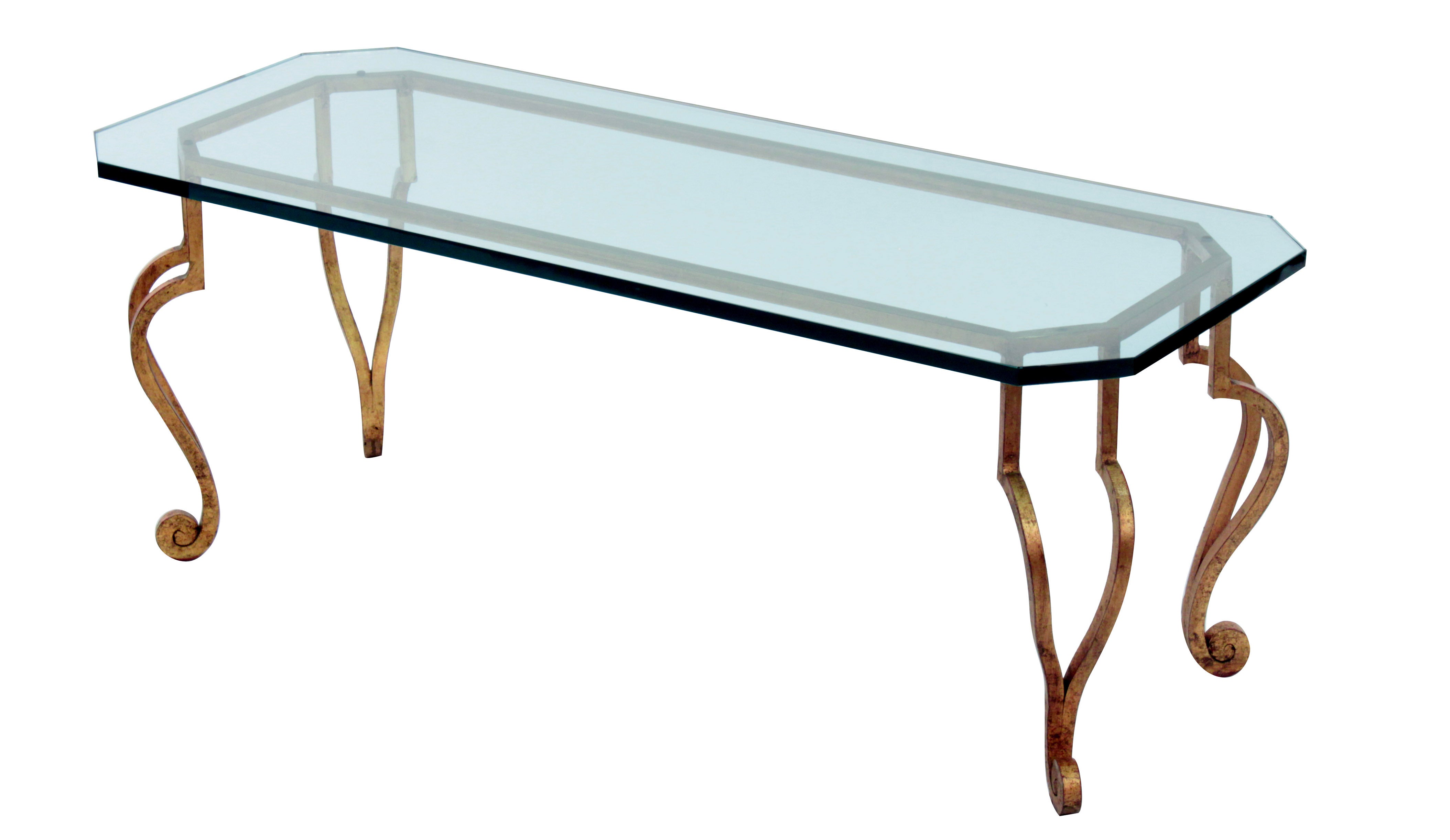 Table basse en bronze doré avec plateau en verre épais en vente