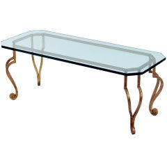 Gilded Bronze Coffee Table with Thick Glass Top 2