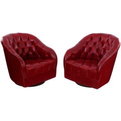 Pair of Tufted Leather Lounge Chairs by Ward Bennett