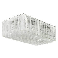Large Rectangular Chandelier with Hanging Glass Prisms by Venini