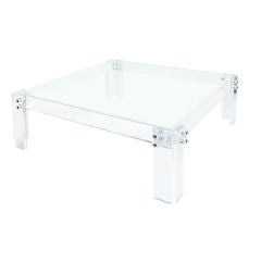 Large Coffee Table in Thick Lucite with Lug Design and Glass Top