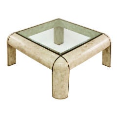 Coffee Table in Tessellated Coral with Brass Inlays