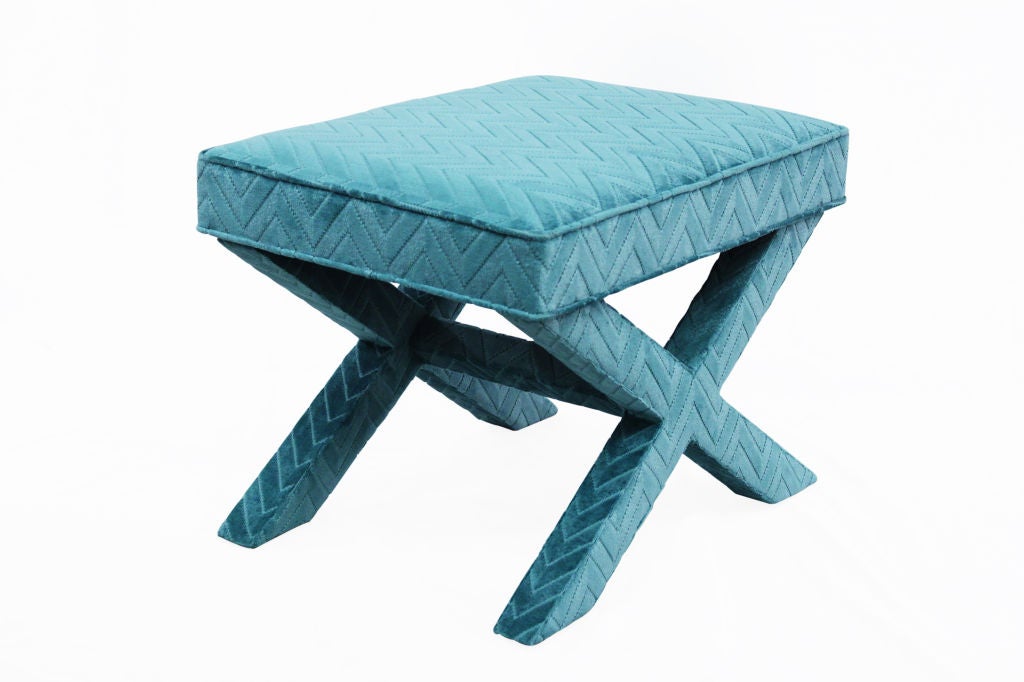 Luxurious Pair of Upholstered X Benches, American 1970's