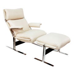 Chair & Ottoman in Leather and Polished Steel by Saporiti Italia