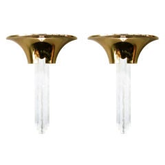 Pair of Lucite and Brass "Purcell Sconces" by Karl Springer