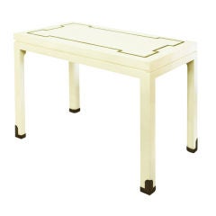 Ivory Lacquer Table with Brass Inlays by Tommi Parzinger
