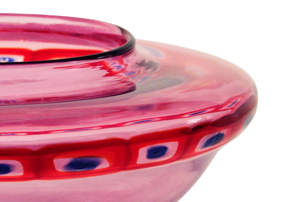 Handblown ruby glass vessel with linked multi-color murrhines by Anzolo Fuga for Arte Vetraria Muranese (A.V.E.M.), Murano, Italy, 1955-1960.

Reference: 
Anzolo Fuga: Murano Glass Artist, Designs for A.V.E.M. by Rosa Barovier-Mentasti, Acanthus